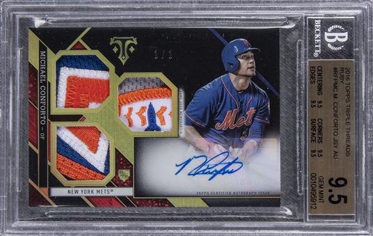 2016 Topps Triple Threads Ruby #RFPMC Michael Conforto Signed Patch Card (#1/1) - BGS GEM MINT 9.5/BGS 10